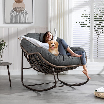 2025 Luxury Rocking Recliner - Zero-Gravity Rattan Chair for Napping & Lounging, Includes Ottoman!