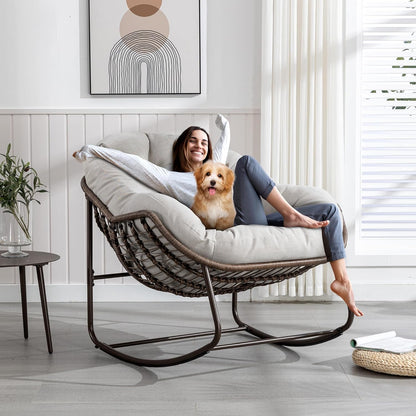 2025 Luxury Rocking Recliner - Zero-Gravity Rattan Chair for Napping & Lounging, Includes Ottoman!